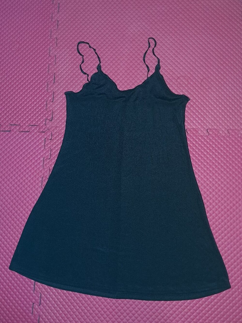 PETRA FASHIONS Lettuce Edge Strap Mini Dress Stretch Nightgown